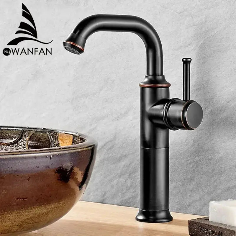 Black antique brass basin faucet with matte black finish and copper accents for modern kitchen mixer by decorbites