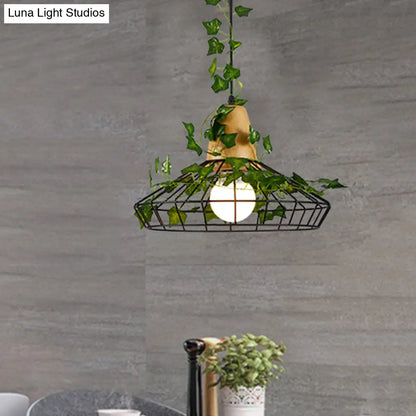 Black Antique Metal Barn LED Drop Pendant Lamp with Plant for Restaurant