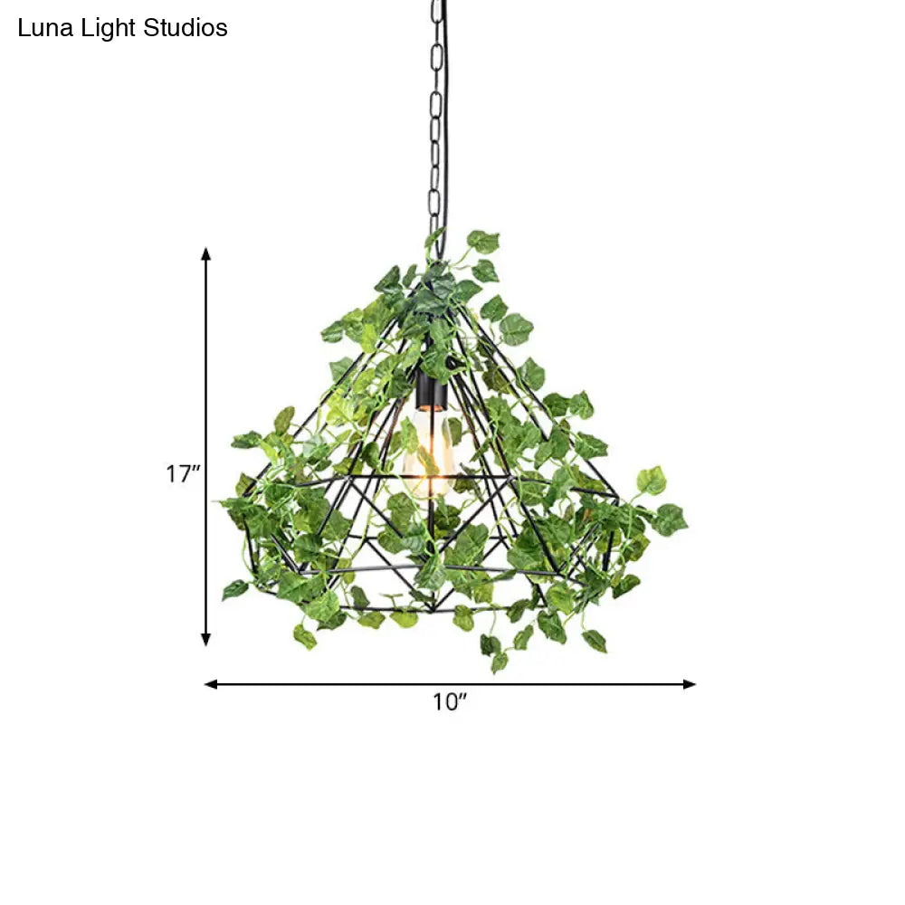 Black Antique Metal Diamond Pendant Lamp - LED Plant Suspension Light for Restaurants - 10"/15"/18" Width