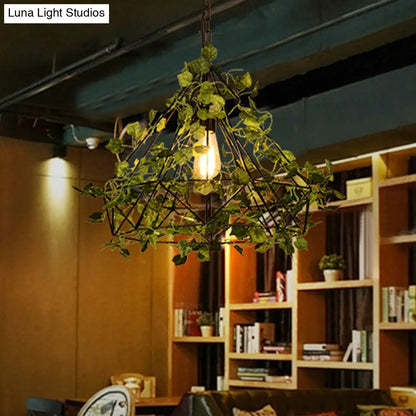 Black Antique Metal Diamond Pendant Lamp - LED Plant Suspension Light for Restaurants - 10"/15"/18" Width