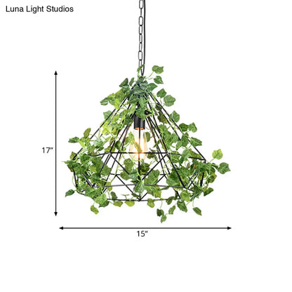 Black Antique Metal Diamond Pendant Lamp - LED Plant Suspension Light for Restaurants - 10"/15"/18" Width