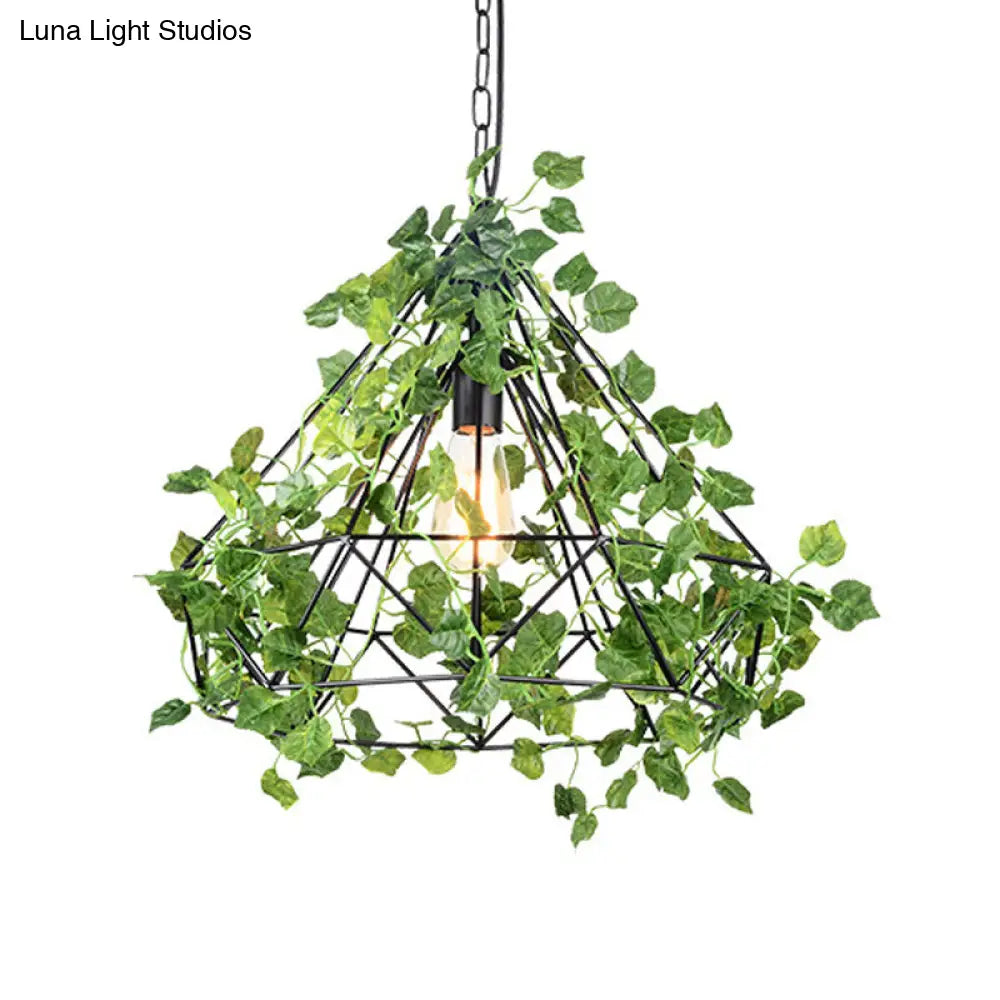 Black Antique Metal Diamond Pendant Lamp - LED Plant Suspension Light for Restaurants - 10"/15"/18" Width