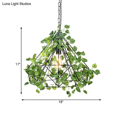 Black Antique Metal Diamond Pendant Lamp - LED Plant Suspension Light for Restaurants - 10"/15"/18" Width