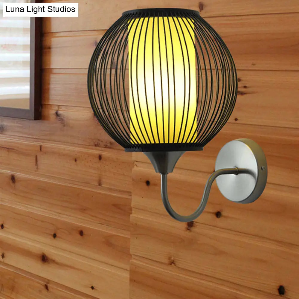 ديكوربايتس™ مصباح حائط أسود من الخيزران على الطراز الآسيوي مع ذراع على شكل عنق الإوزة - إضاءة شمعدانية بضوء واحد بجانب السرير