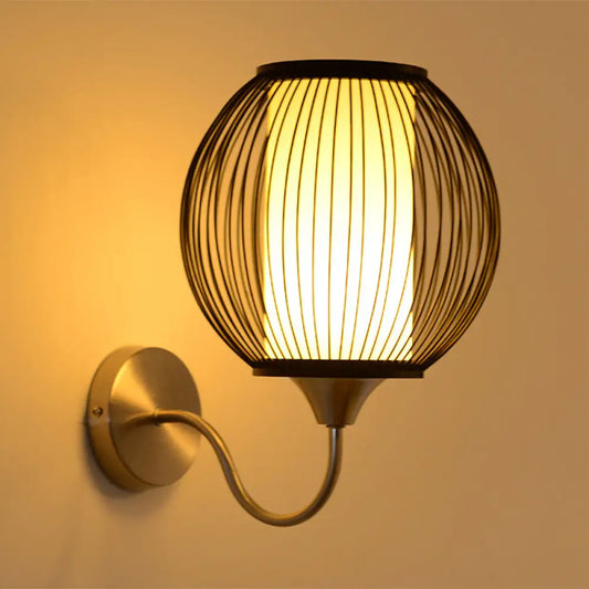 DecorBites™ Black Asian Style Bamboo Wall Lamp with Gooseneck Arm - 1-Light Sconce Lighting for Bedside