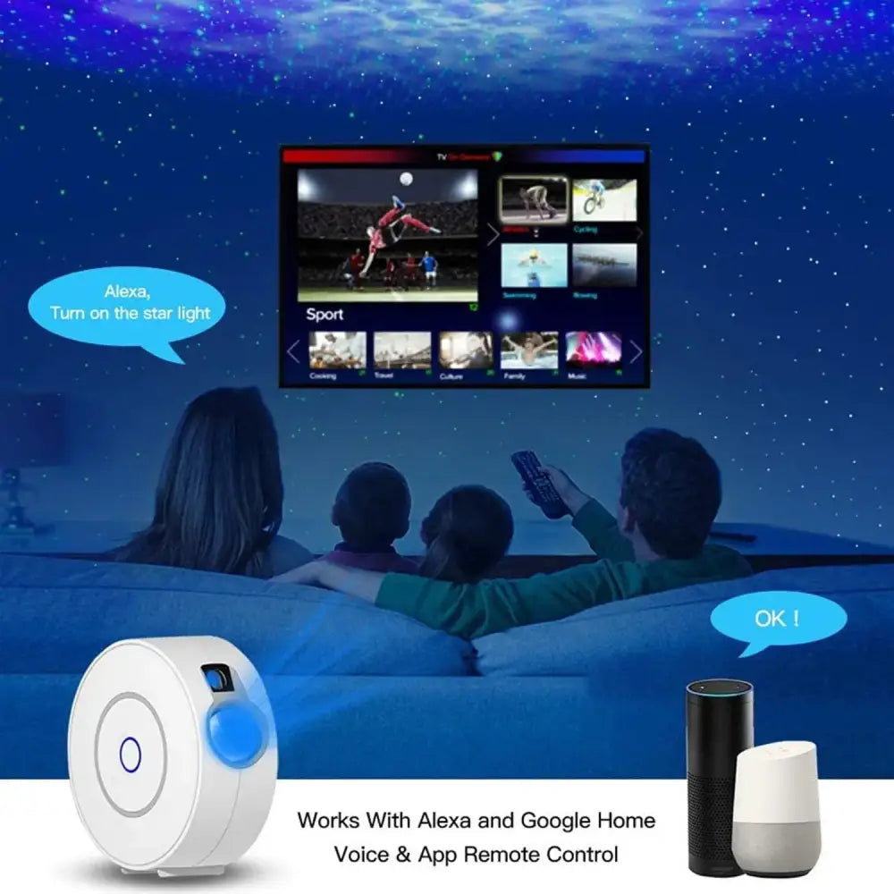 White circular black aurora galaxy projector night light with blue accent for bedroom smart star lamp use