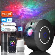 Black aurora galaxy projector night light with glowing lens and circular light ring for smart home projector night use