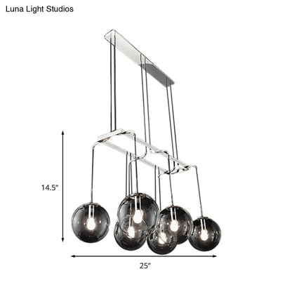 Black Ball 6-Light Indoor Pendant Ceiling Light with Industrial Clear Closed Glass and Linear Canopy