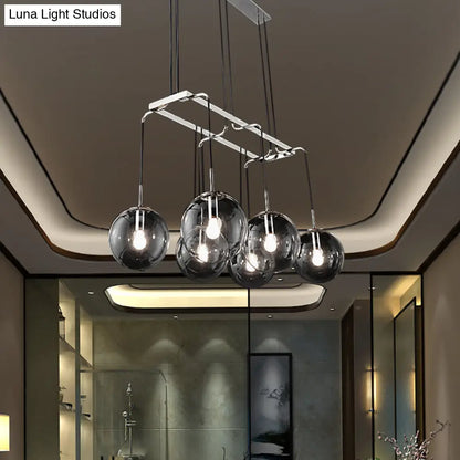 Black Ball 6-Light Indoor Pendant Ceiling Light with Industrial Clear Closed Glass and Linear Canopy