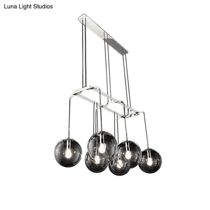 Black Ball 6-Light Indoor Pendant Ceiling Light with Industrial Clear Closed Glass and Linear Canopy