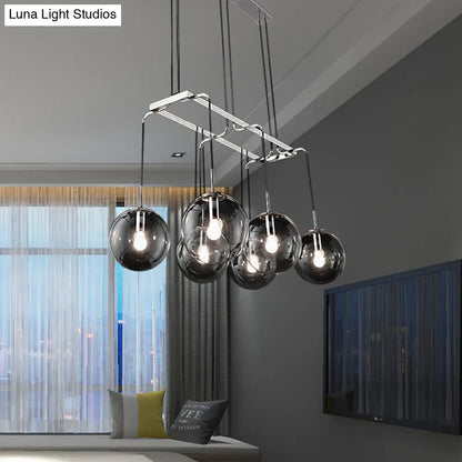 Black Ball 6-Light Indoor Pendant Ceiling Light with Industrial Clear Closed Glass and Linear Canopy