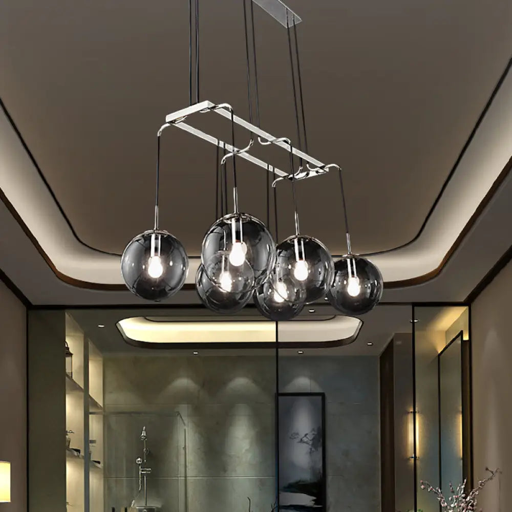 Black Ball 6-Light Indoor Pendant Ceiling Light with Industrial Clear Closed Glass and Linear Canopy