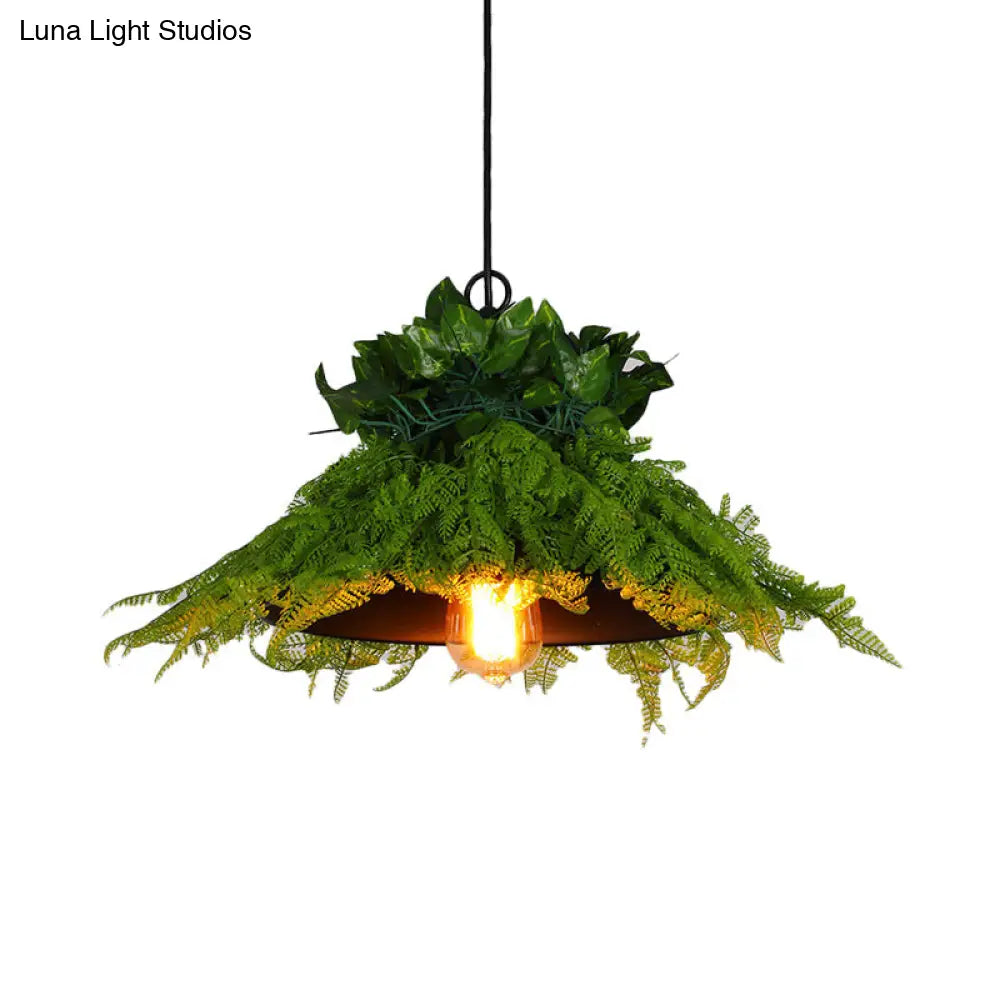 Black Barn Pendant Light Retro Metal 1 Head LED Ceiling Lamp with Plant - Multiple Sizes Available