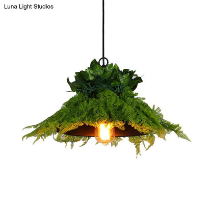 Black Barn Pendant Light Retro Metal 1 Head LED Ceiling Lamp with Plant - Multiple Sizes Available