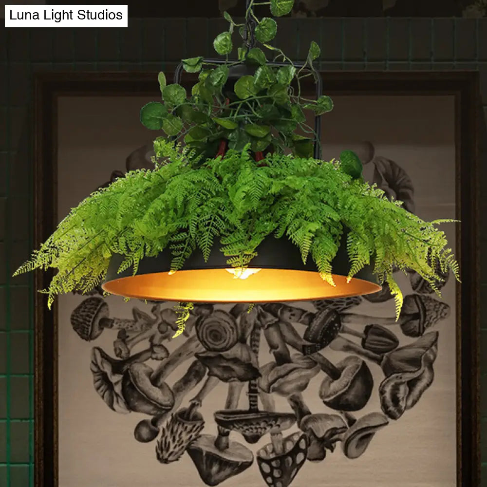 Black Barn Pendant Light Retro Metal 1 Head LED Ceiling Lamp with Plant - Multiple Sizes Available