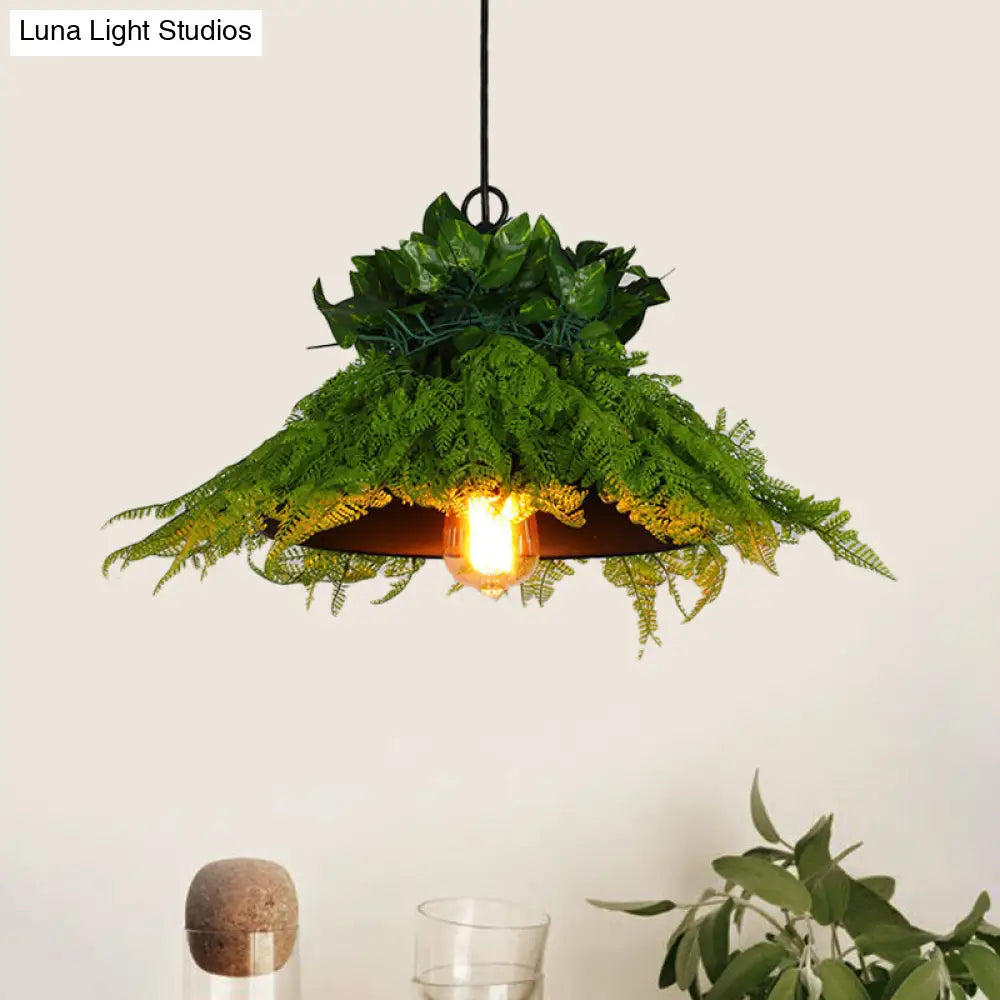 Black Barn Pendant Light Retro Metal 1 Head LED Ceiling Lamp with Plant - Multiple Sizes Available