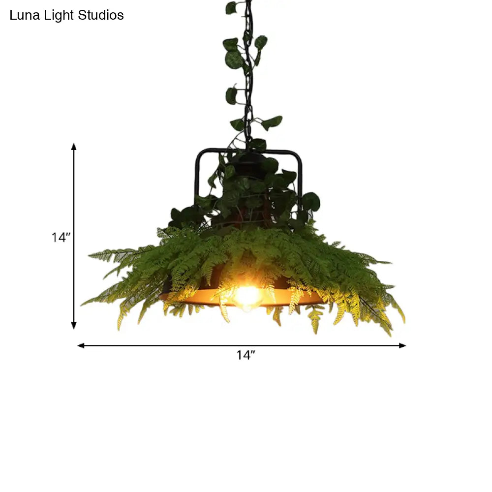 Black Barn Pendant Light Retro Metal 1 Head LED Ceiling Lamp with Plant - Multiple Sizes Available