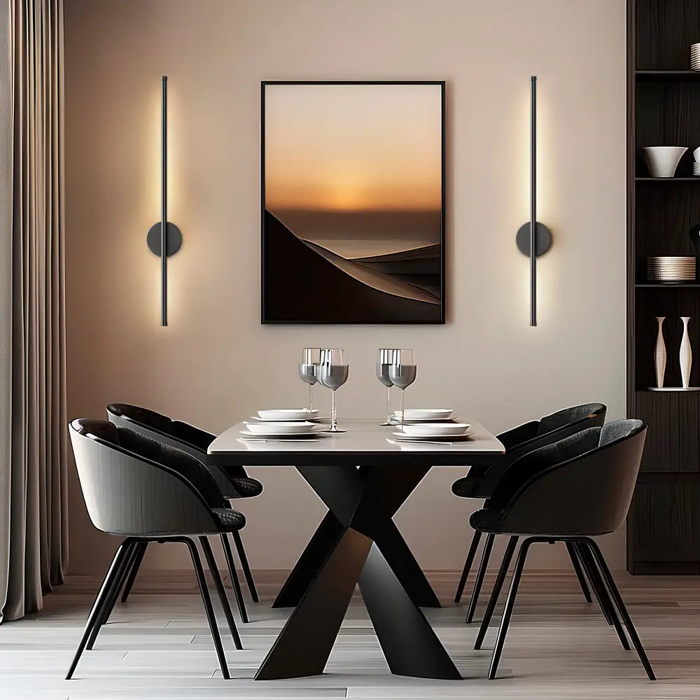 Modern dining room setup featuring decorbites™ black battery operated wall sconces set of 2 for ambient lighting