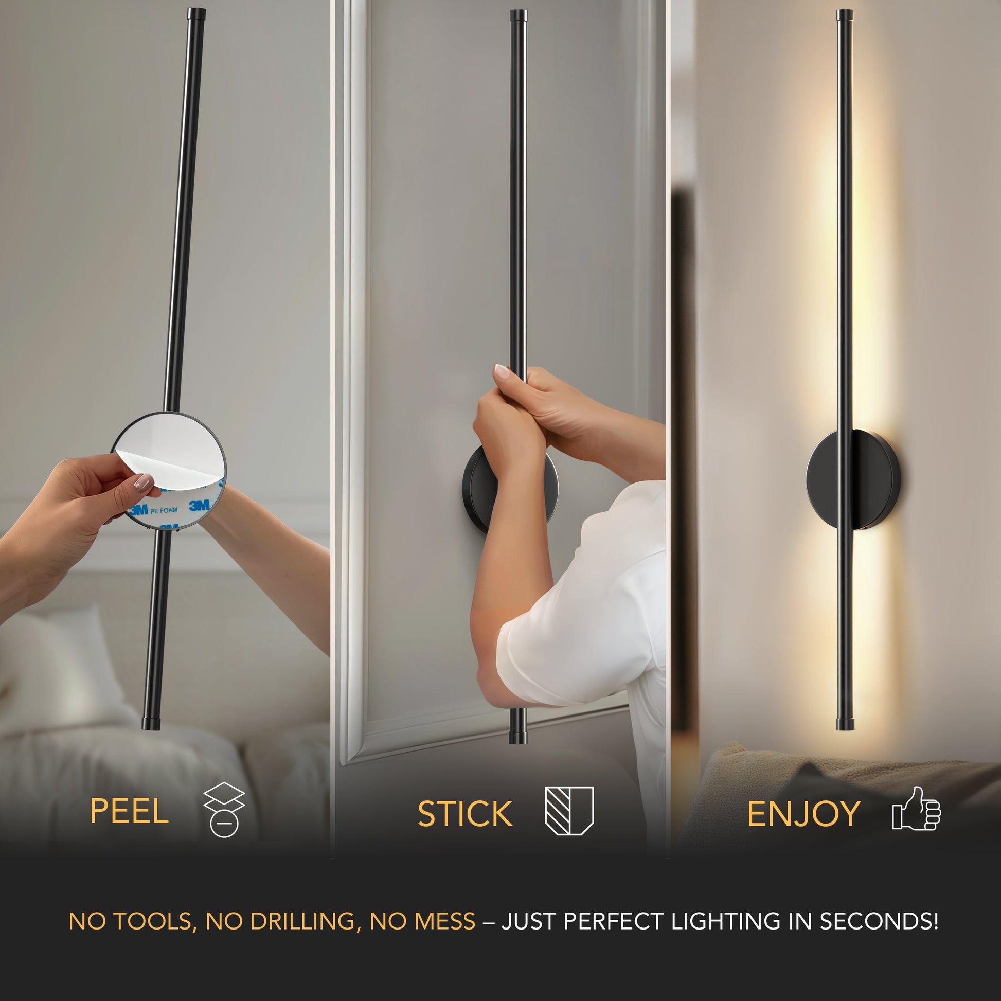 Modern stick wall light installation.