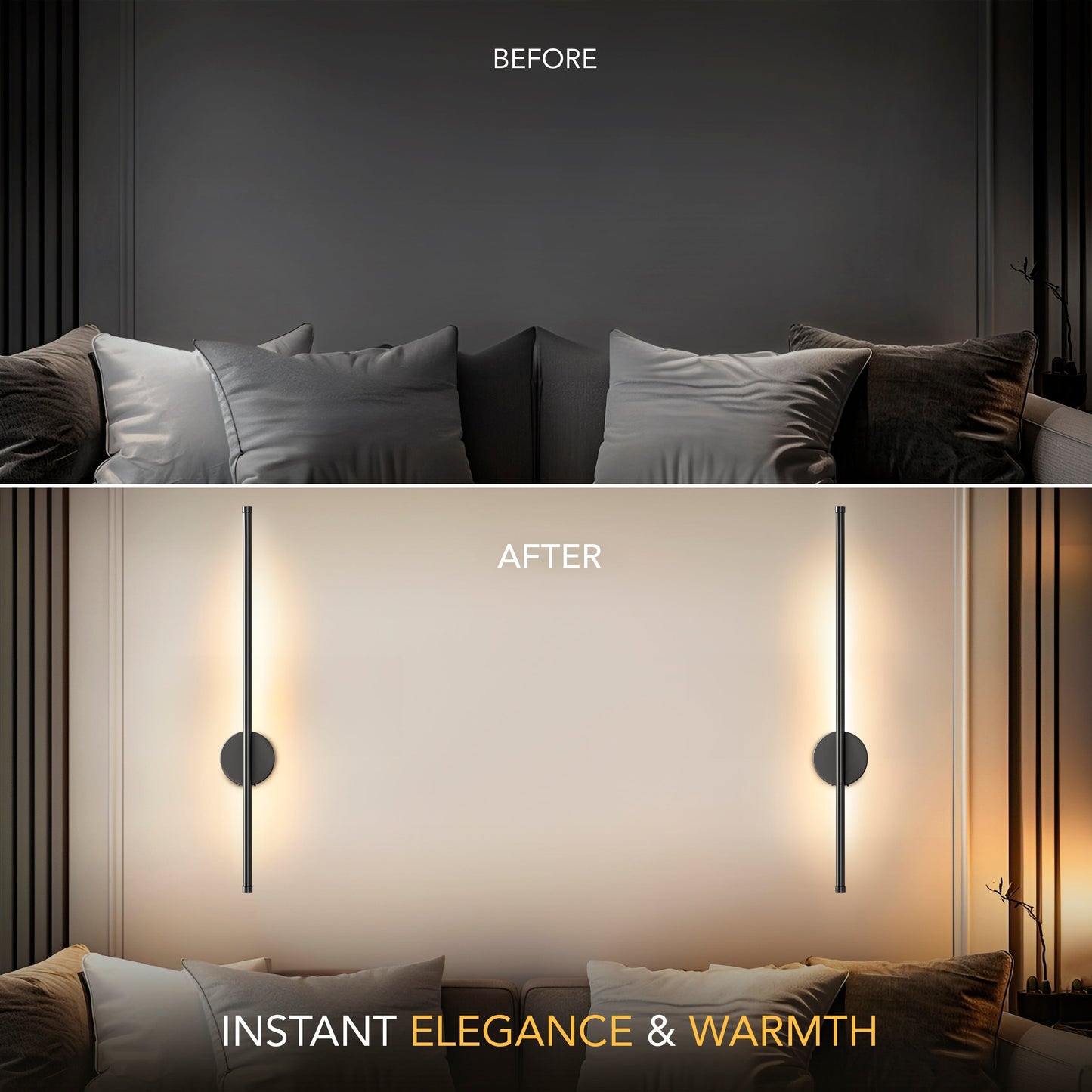 Before-and-after wall sconce comparison.
