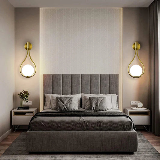 Gray upholstered bed.