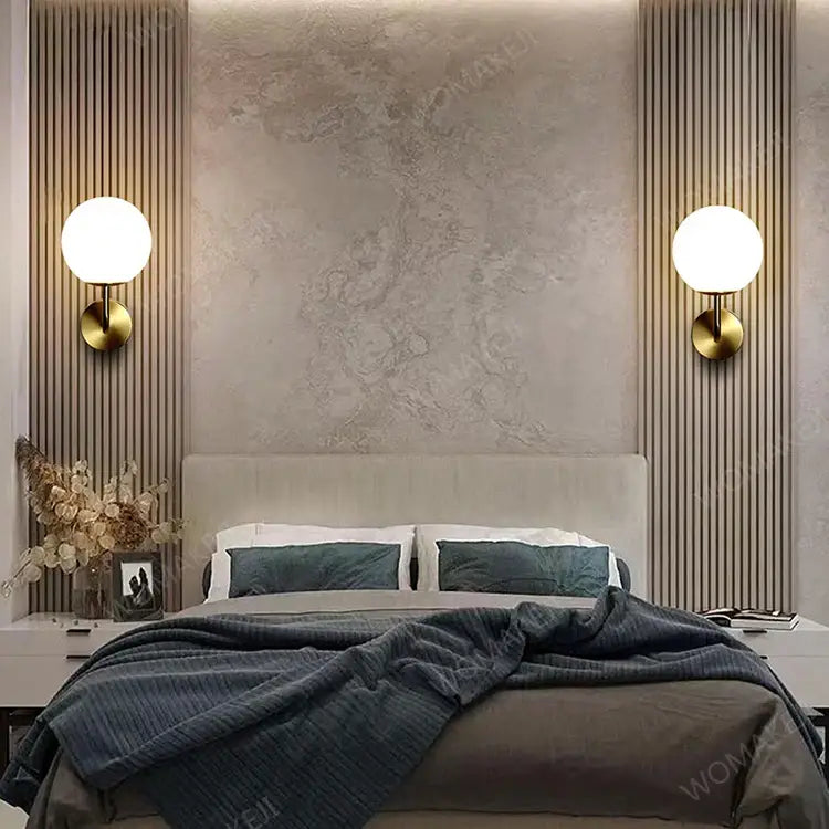 Modern bedroom interior featuring DecorBites™ black battery operated wall sconces with remote and usb type-c charging