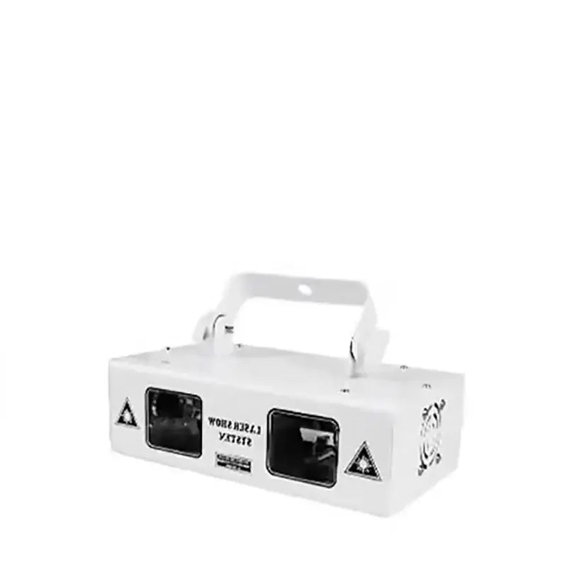 White rectangular beam stroboscope laser with handle and two black lenses for laser music light parties