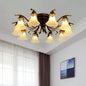 Black Bell Semi Flush Mount Ceiling Light Fixture - Classic Frosted Glass - 3/6/8 Lights for Living Room