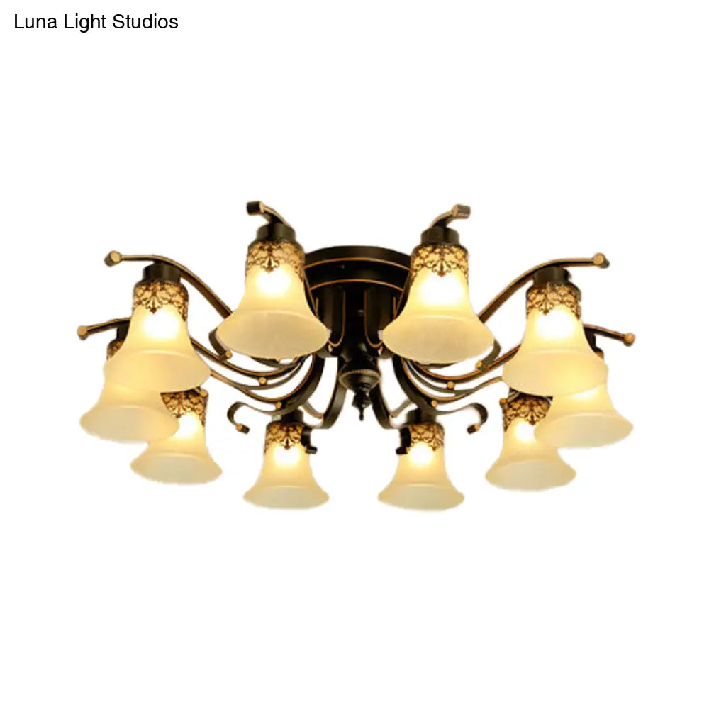 DecorBites™ DecorBites™ Black Bell Semi Flush Mount Ceiling Light Fixture - Classic Frosted Glass - 3/6/8 Lights for Living Room