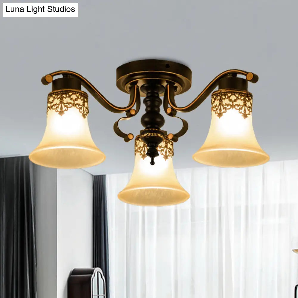 DecorBites™ DecorBites™ Black Bell Semi Flush Mount Ceiling Light Fixture - Classic Frosted Glass - 3/6/8 Lights for Living Room