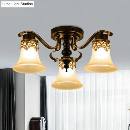 DecorBites™ DecorBites™ Black Bell Semi Flush Mount Ceiling Light Fixture - Classic Frosted Glass - 3/6/8 Lights for Living Room
