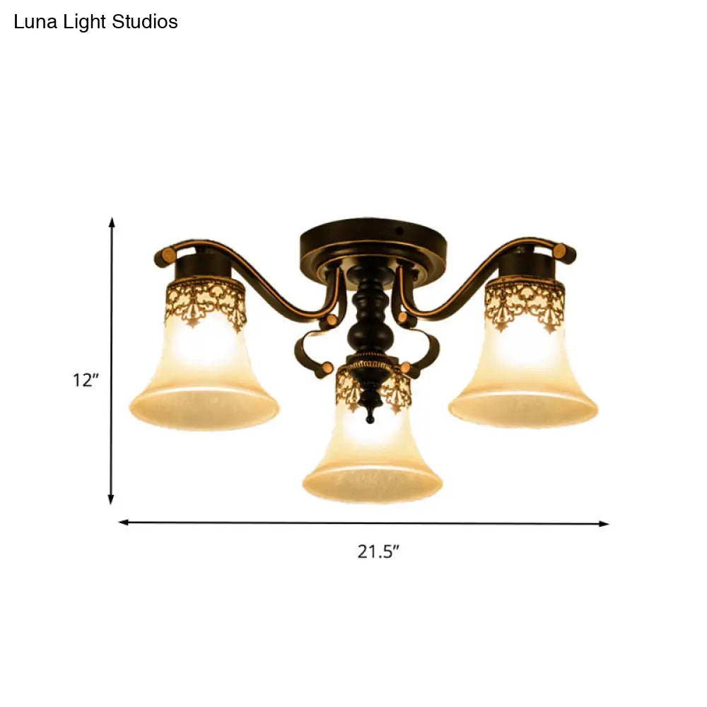 DecorBites™ DecorBites™ Black Bell Semi Flush Mount Ceiling Light Fixture - Classic Frosted Glass - 3/6/8 Lights for Living Room