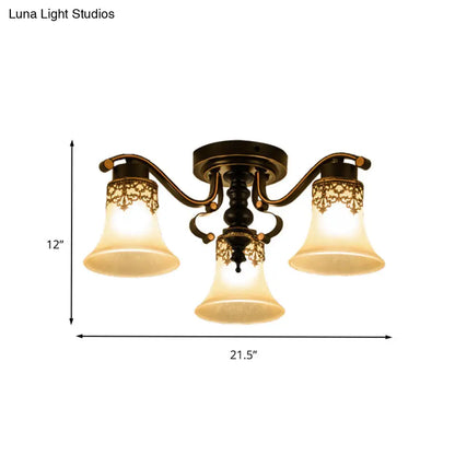 DecorBites™ DecorBites™ Black Bell Semi Flush Mount Ceiling Light Fixture - Classic Frosted Glass - 3/6/8 Lights for Living Room