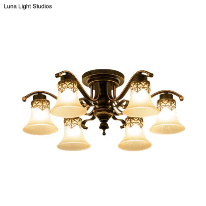 DecorBites™ DecorBites™ Black Bell Semi Flush Mount Ceiling Light Fixture - Classic Frosted Glass - 3/6/8 Lights for Living Room