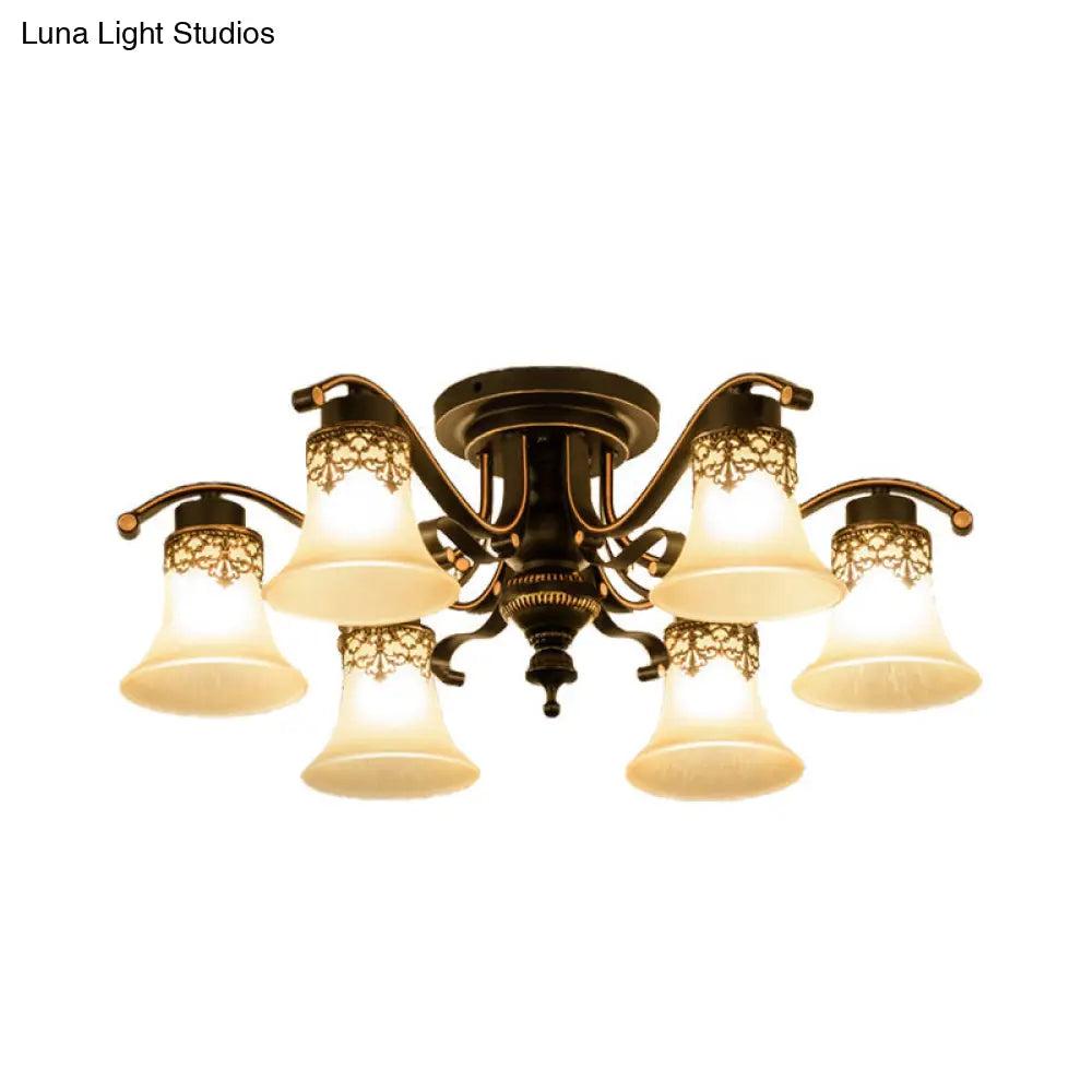 DecorBites™ DecorBites™ Black Bell Semi Flush Mount Ceiling Light Fixture - Classic Frosted Glass - 3/6/8 Lights for Living Room