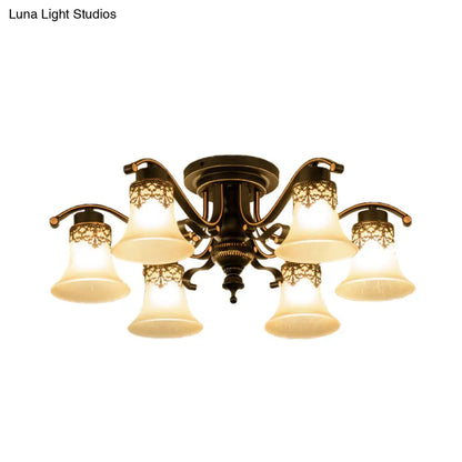 DecorBites™ DecorBites™ Black Bell Semi Flush Mount Ceiling Light Fixture - Classic Frosted Glass - 3/6/8 Lights for Living Room
