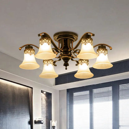 DecorBites™ DecorBites™ Black Bell Semi Flush Mount Ceiling Light Fixture - Classic Frosted Glass - 3/6/8 Lights for Living Room