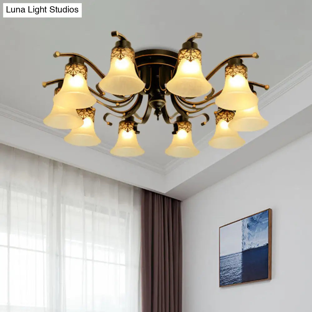 Black Bell Semi Flush Mount Ceiling Light Fixture - Classic Frosted Glass - 3/6/8 Lights for Living Room