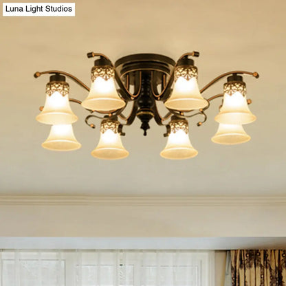 Black Bell Semi Flush Mount Ceiling Light Fixture - Classic Frosted Glass - 3/6/8 Lights for Living Room