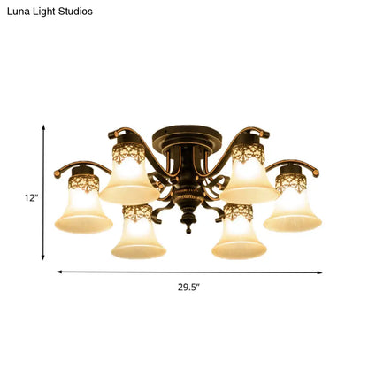 Black Bell Semi Flush Mount Ceiling Light Fixture - Classic Frosted Glass - 3/6/8 Lights for Living Room