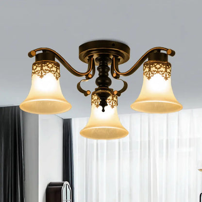 Black Bell Semi Flush Mount Ceiling Light Fixture - Classic Frosted Glass - 3/6/8 Lights for Living Room