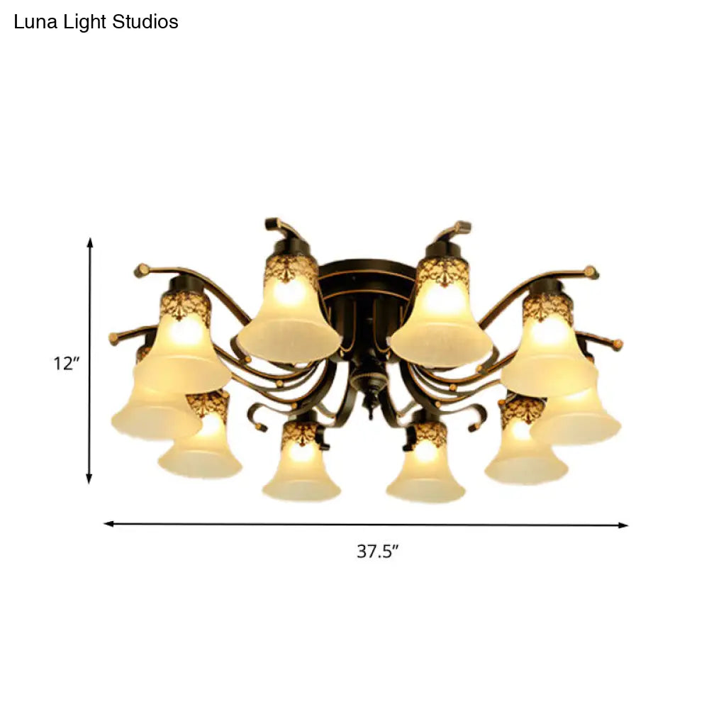 Black Bell Semi Flush Mount Ceiling Light Fixture - Classic Frosted Glass - 3/6/8 Lights for Living Room