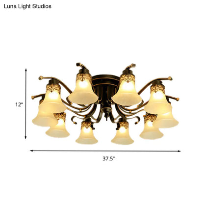 Black Bell Semi Flush Mount Ceiling Light Fixture - Classic Frosted Glass - 3/6/8 Lights for Living Room