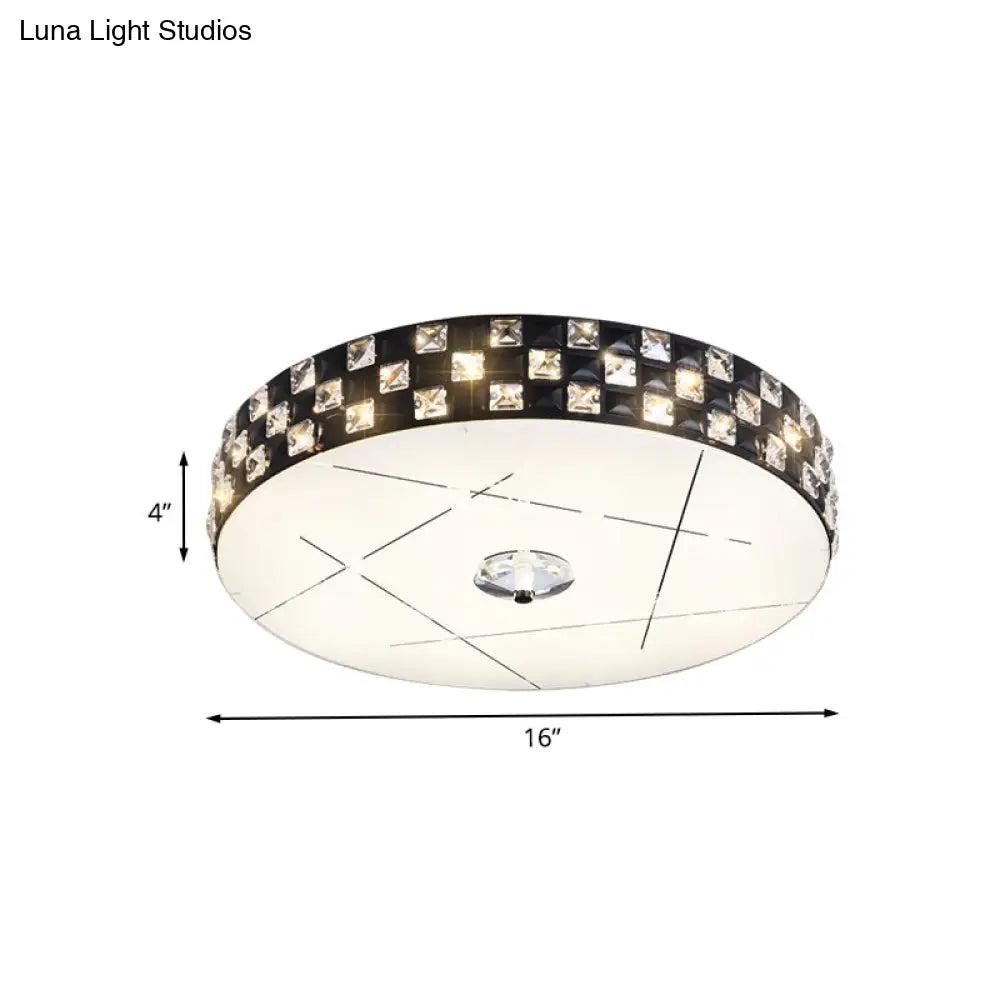 DecorBites™ DecorBites™ Black Beveled Crystal LED Drum Flushmount Ceiling Light for Guest Room
