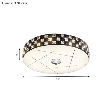 DecorBites™ DecorBites™ Black Beveled Crystal LED Drum Flushmount Ceiling Light for Guest Room
