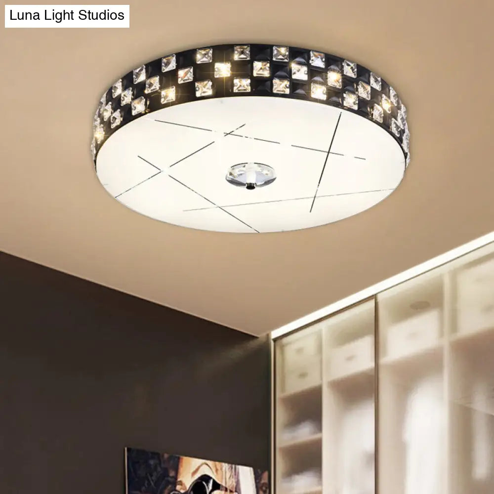 DecorBites™ DecorBites™ Black Beveled Crystal LED Drum Flushmount Ceiling Light for Guest Room