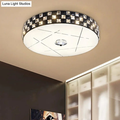 DecorBites™ DecorBites™ Black Beveled Crystal LED Drum Flushmount Ceiling Light for Guest Room