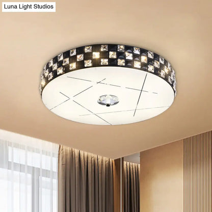 DecorBites™ DecorBites™ Black Beveled Crystal LED Drum Flushmount Ceiling Light for Guest Room