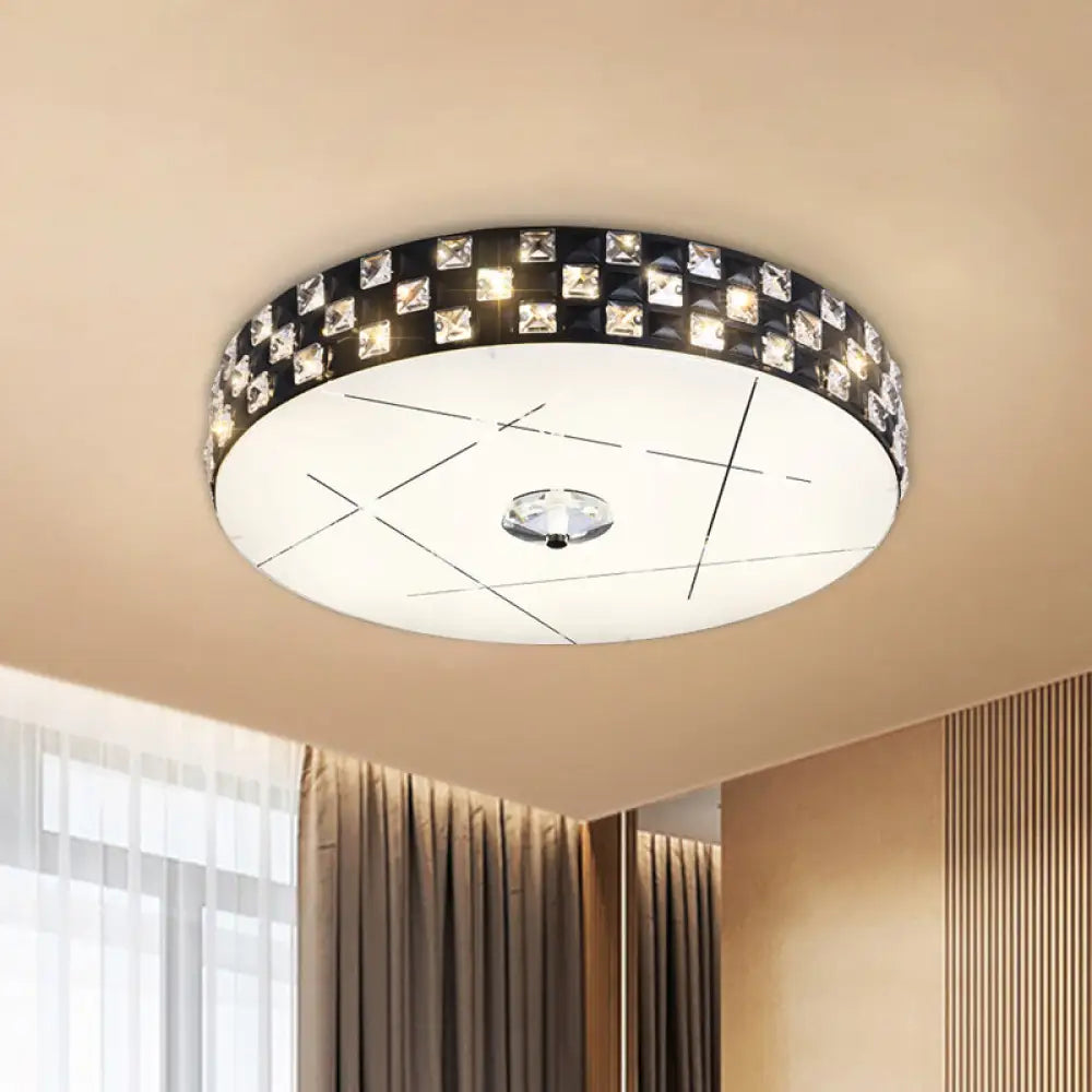 DecorBites™ DecorBites™ Black Beveled Crystal LED Drum Flushmount Ceiling Light for Guest Room
