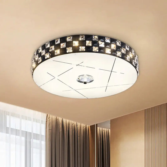 DecorBites™ DecorBites™ Black Beveled Crystal LED Drum Flushmount Ceiling Light for Guest Room